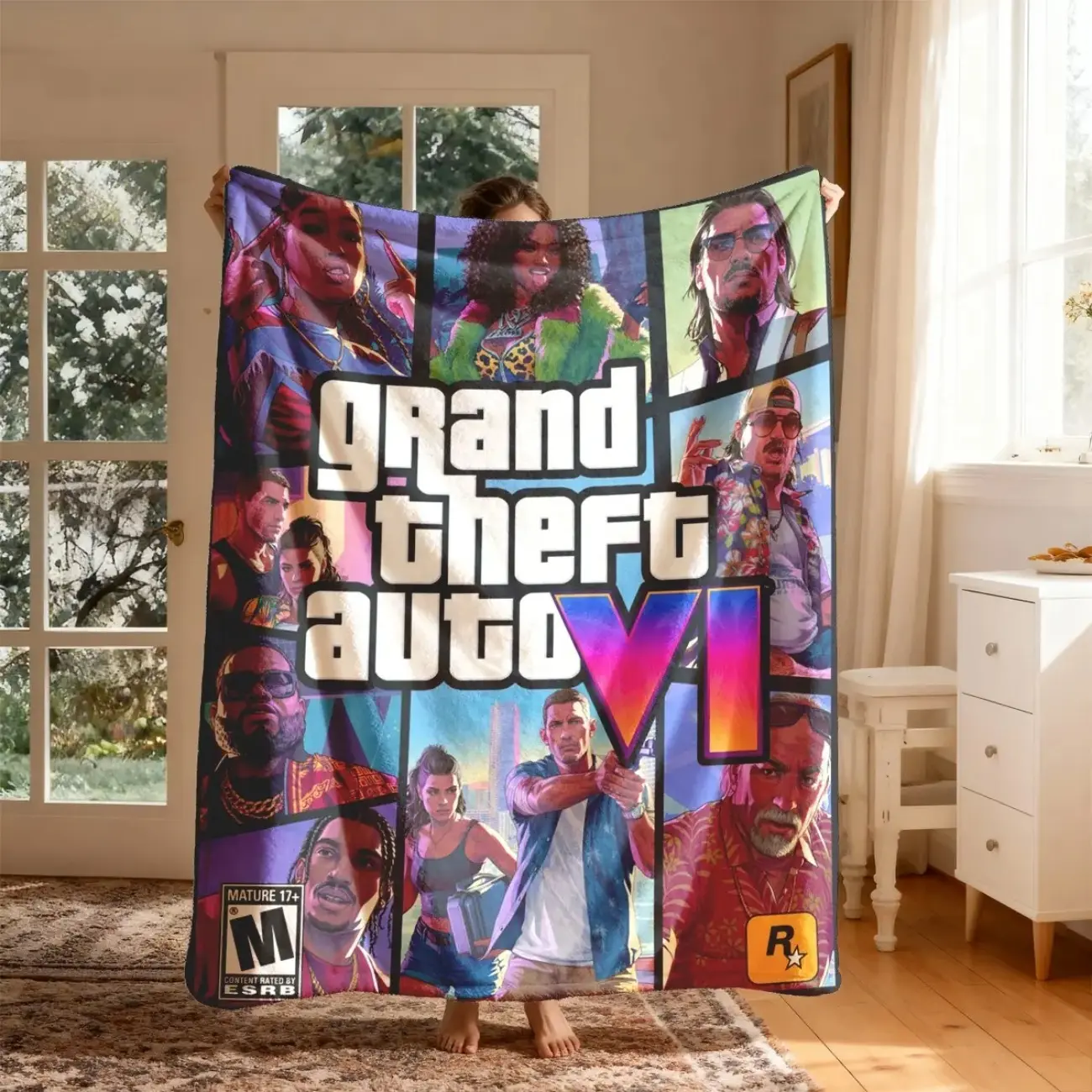 GTA6 Game Theme Flannel Blanket, Gaming Inspired Throw, Super Soft Cozy Throw, Adult Flannel Blanket, Kids Flannel Blanket, Plush Sofa Bed Travel Gamer Gift