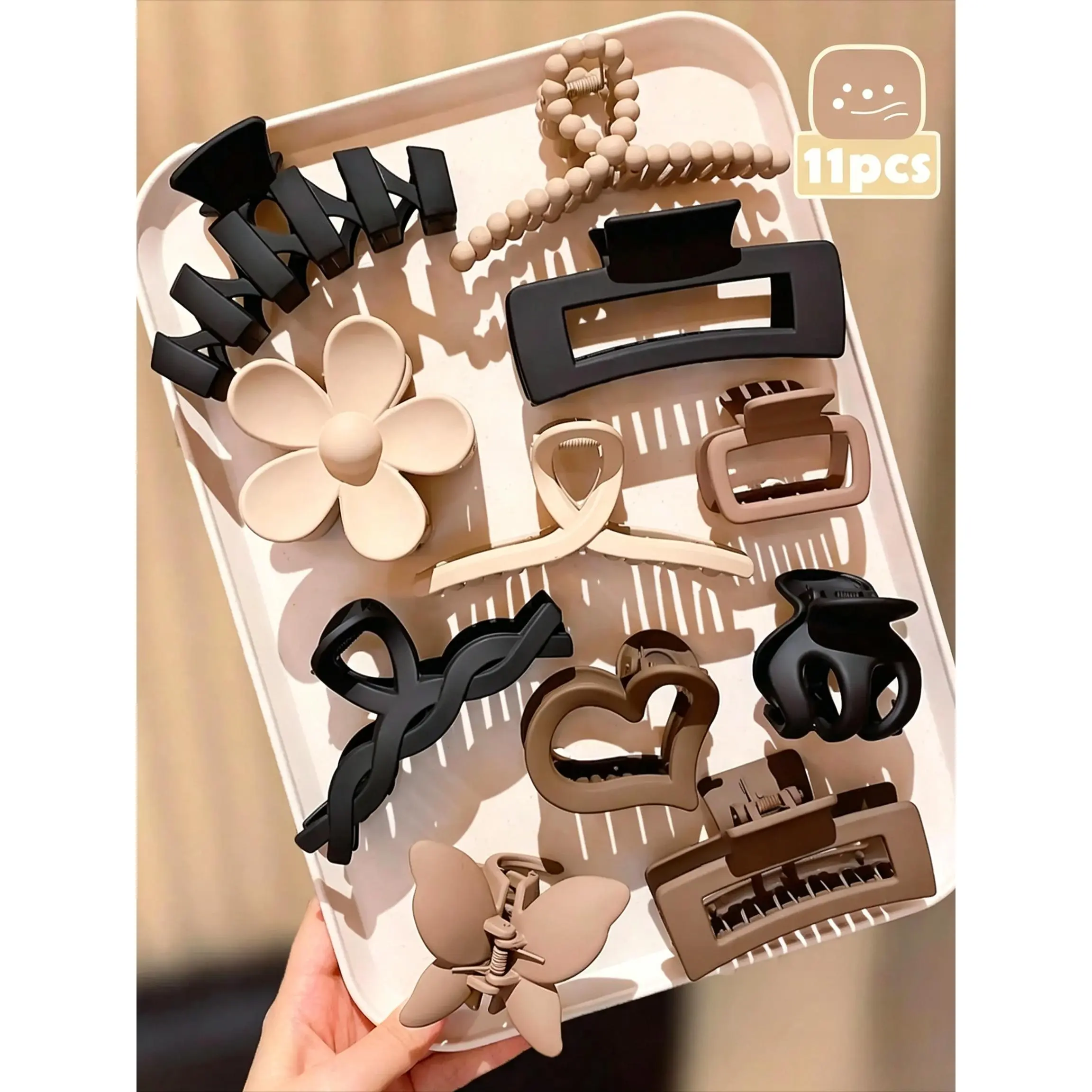 11PCS Matte Hair Claws Set, Solid Color Flat Claw Clips, Flower Hair Clip, Minimalist Fashion Hair Accessories for Women, Suitable for Thick Hair
