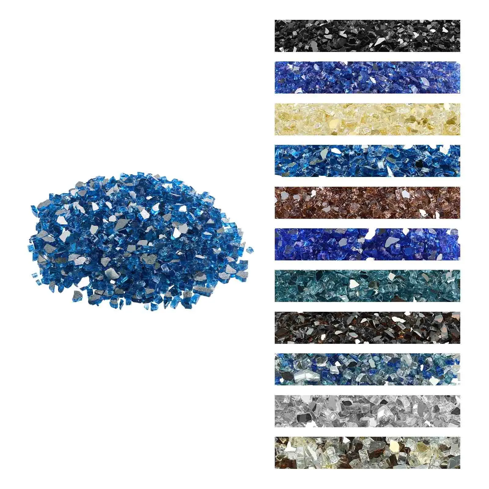 VEVOR Fire Glass, 10LBS/ 4.5KG High-Temperature Resistant Fireplace Rocks, 1/2-Inch/ 12.7 mm Reflective Smokeless Firepit Glass Rock, High Luster Stone Landscaping for Fire Pit Table, Pacific Blue