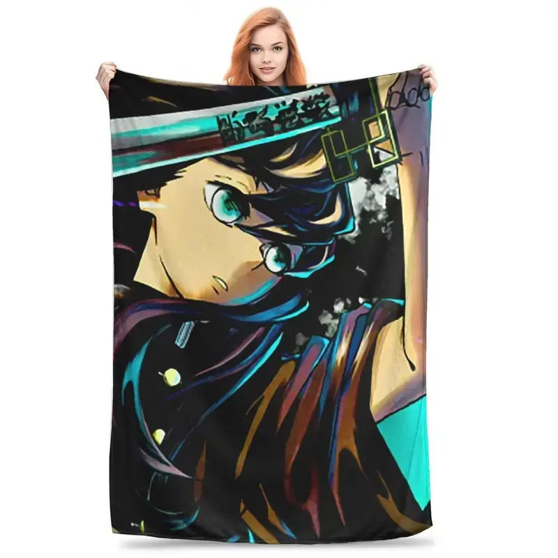 Muichiro Tokito Demon Slayer Blankets Soft Warm Flannel Throw Blanket Plush for Bed Living room Picnic Travel Home Couch