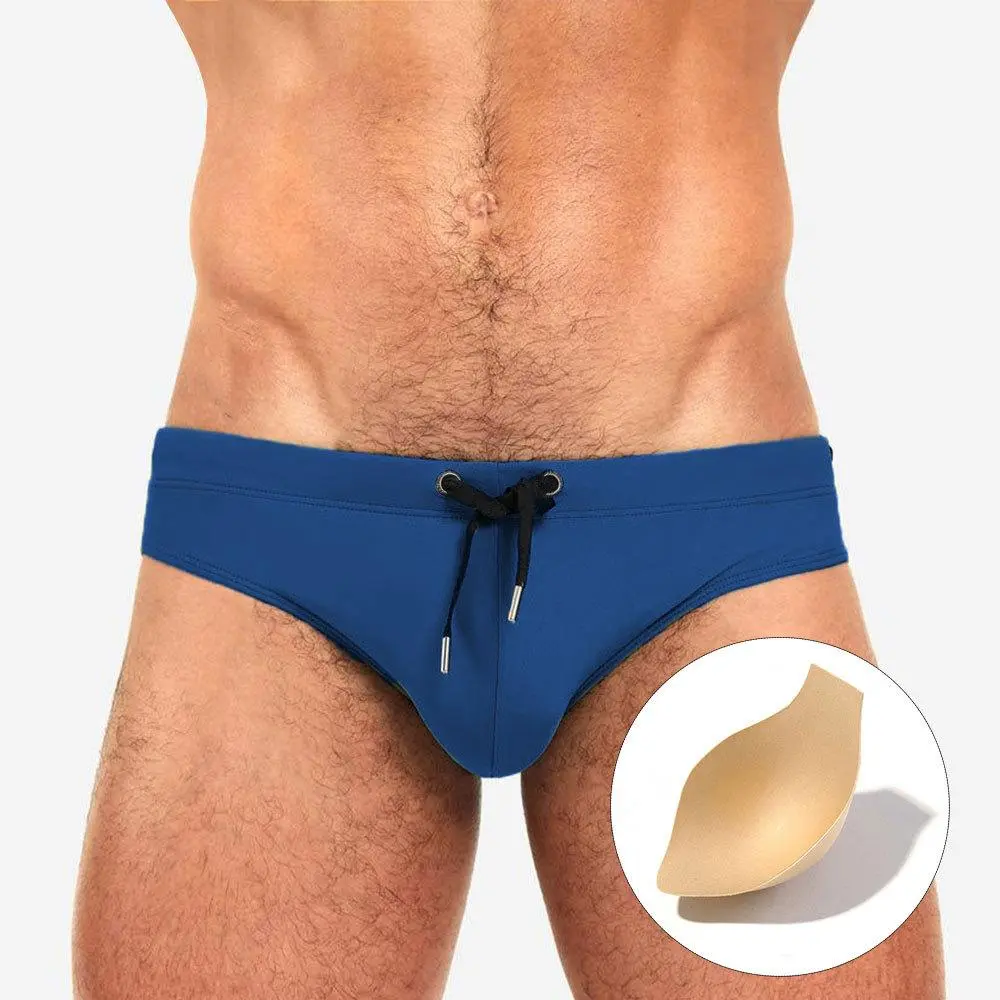 Men Low Rise Swim Brief with Removable Padded U‑Shape Cup, Drawstring Stretch Swim Trunks Beach Pool Bathing Suit for Men
