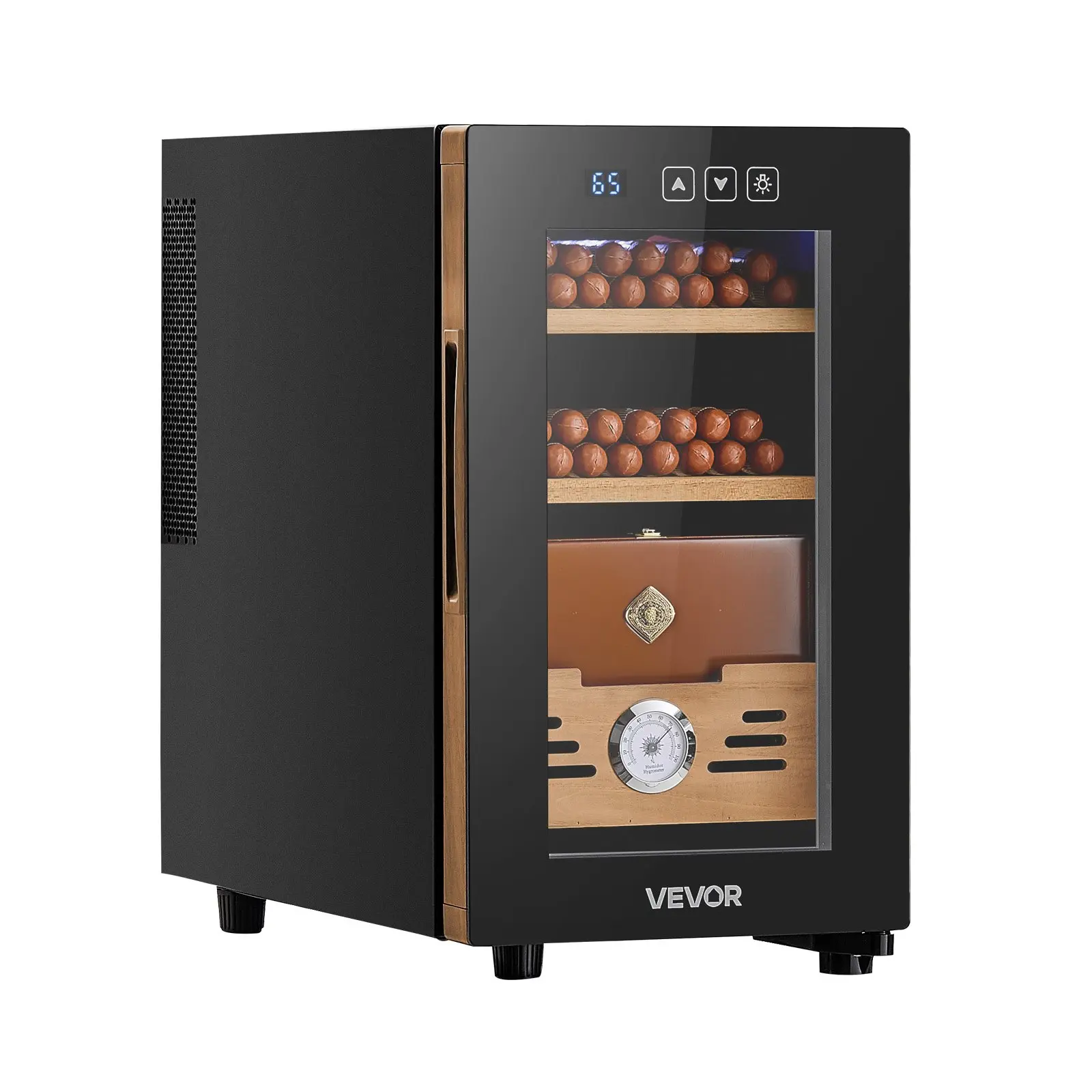 VEVOR Electric Humidor, 23L, 150 Counts Electric Cigar Humidor Cabinet with Cooling Temperature Control, Spanish Cedar Wood Shelves Drawers, Mechanical Hygrometer, 3 Layers, Cooler for Household