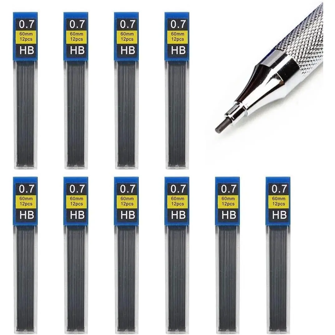 0.7mm HB Mechanical Pencil Lead Refills - 120 count (10 Tubes x 12 Leads), Break-Resistant Polymer Graphite Refills for Mechanical Pencils, Smooth Writing School & Office Supplies