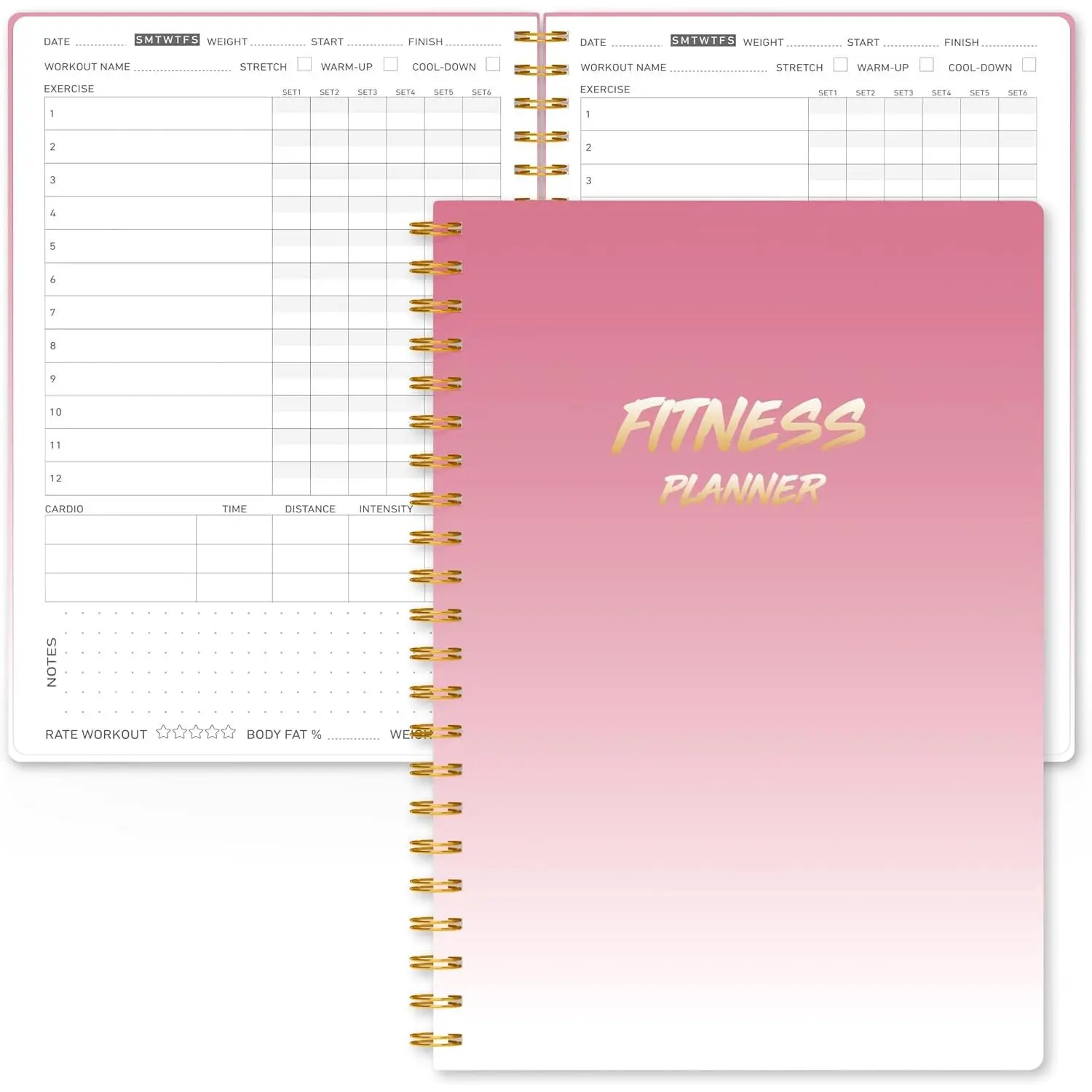 Compact Practical Goal Tracking Fitness Planner Workout Journal, Undated 5.5"x8.5" Exercise Log Book, 160 Pages, No-Bleed Paper, Smooth Writing Surface, PVC Cover, Spiral Bound