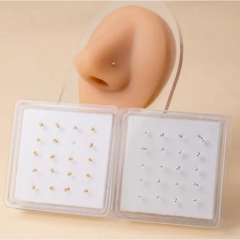 2026 New 20pcs/Pack 1mm Tiny Design 925 Sterling Silver Ball Nose Studs Bone Pins, Body Piercing Jewelry, Nose Piercing Jewelry for Holiday, Nose Ring Jewelry, Yellow Gold