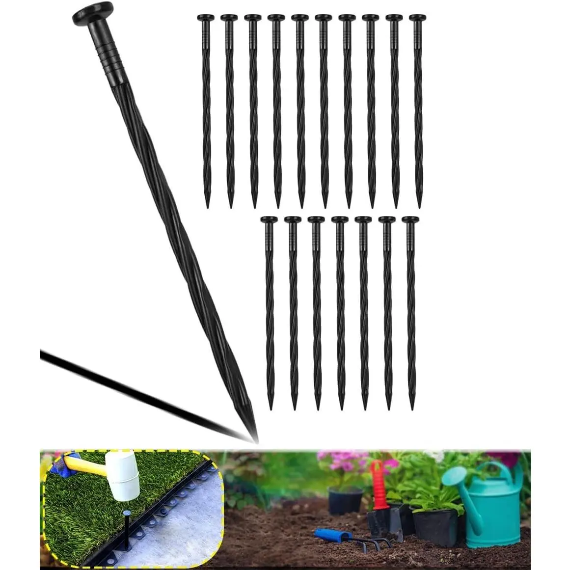 50-Pack 8-Inch Plastic Landscape Stakes,Spiral Edging Spikes Landscape Anchoring Spikes for Paver Edging, Weed Barrier, Artificial Turf & More
