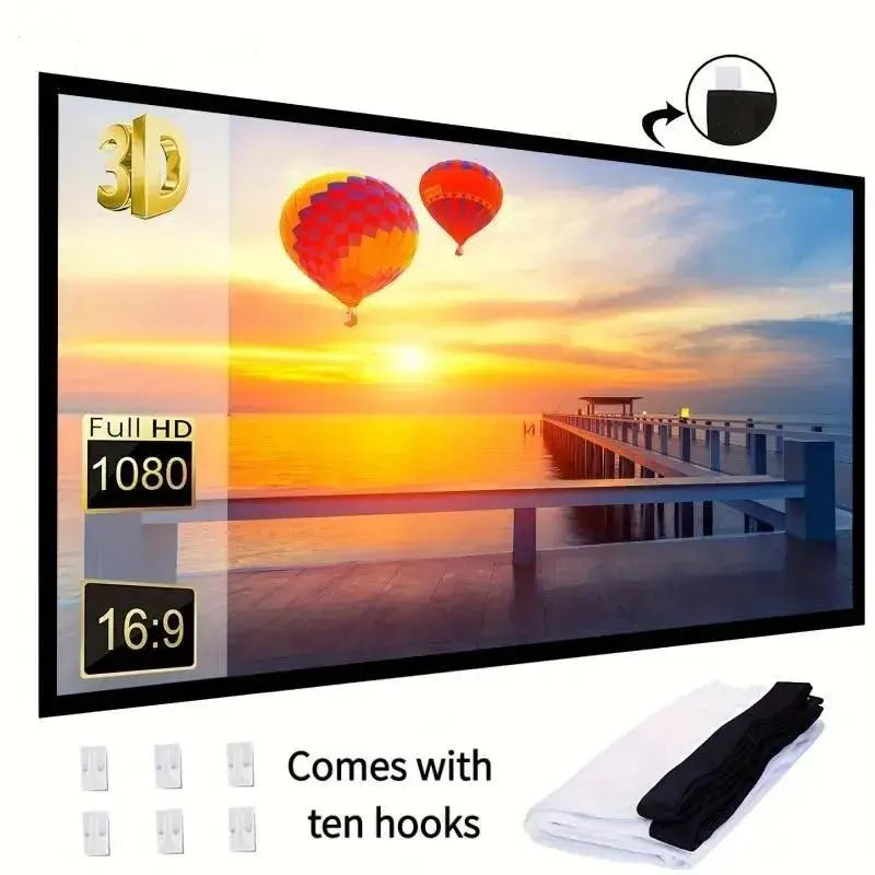 100-inch3D projection screen, suitable for home theater and outdoor/indoor projectors, portable and foldable screen, a must-have  screen for projectors, HD Projection Screen, making projections clearer