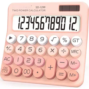 Mechanical  Calculator with Solar and   Power, 12-Digit Large LCD Display, Aesthetic and Cute Desktop Calculator with Big Button, for , School and Office Use, SD-1299