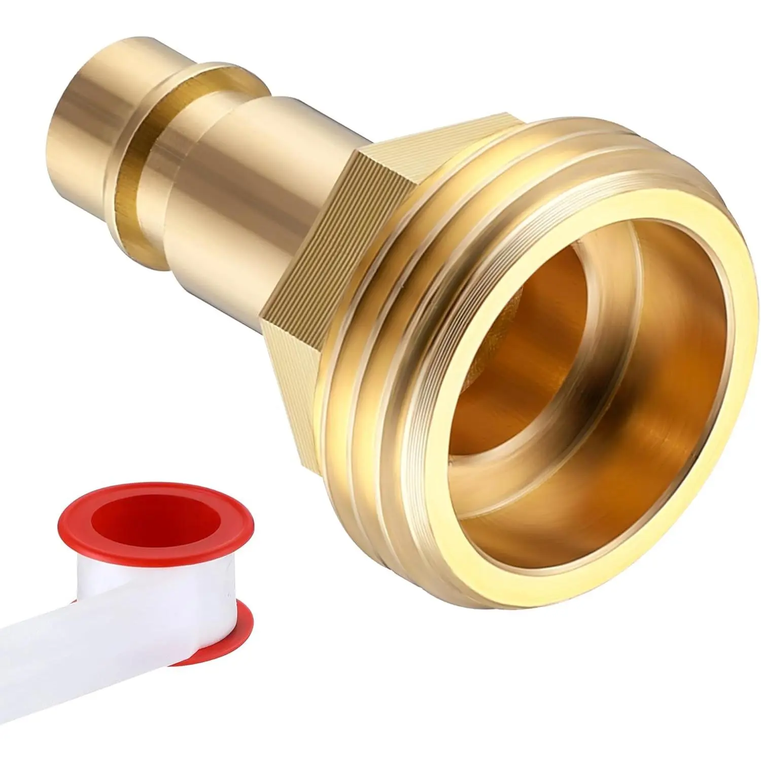 Quick Connector Hose Adapter Compatible with PF247007, 1/2" Quick Connector for 3/4" Garden Hose RV  Port Outlet and  , Connectors Adapter with PTFE Tape, Brass(1 Pack)