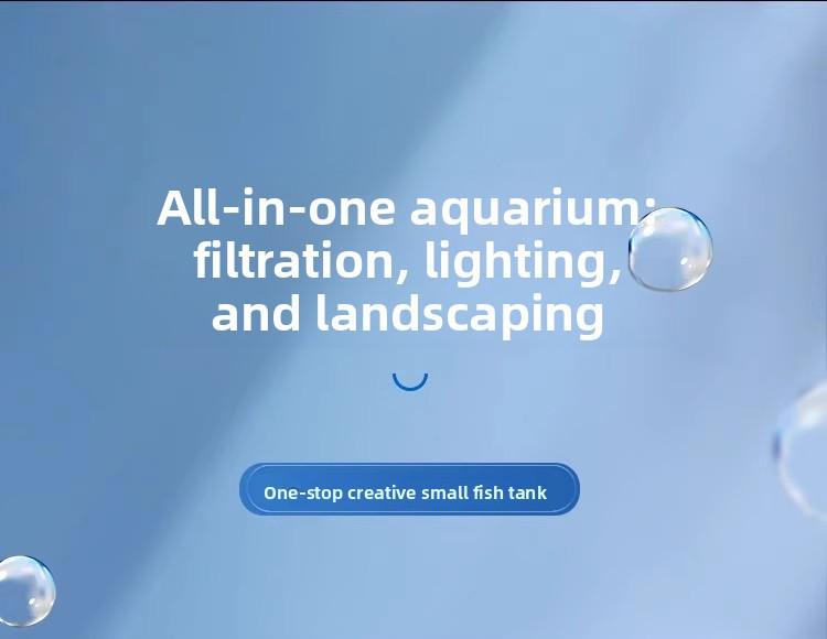 Hot Bending Ultra Clear Glass Fish Tank Self-Circulating Eco Aquarium Small Desktop For Living Room Home Decor Smart with LED Light and Filter Deshedding Brush Pets Dragon Stone Decoration