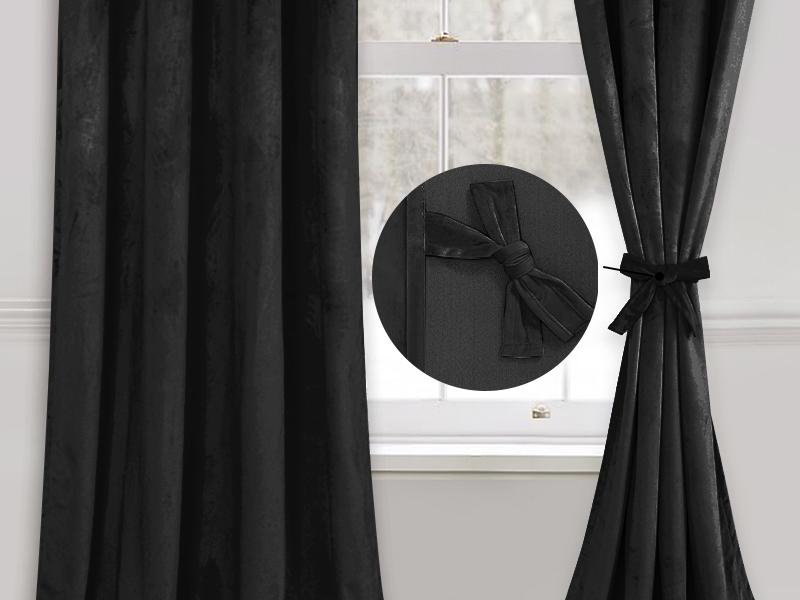 Blcak Velvet Curtains for Living Room - 96 Inches Long Thermal Insualted Room Darkening Window Blackout Drapes for Bedroom/Movie/Background, Set of 2 Panels with Tiebacks, 52 x 96 inches