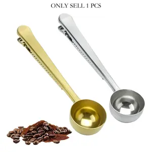 Titanium Coated Stainless Steel Coffee Spoon with Clip, Multi-Use Seal Clip, Seasoning Milk Powder Tool, Coffee Accessories