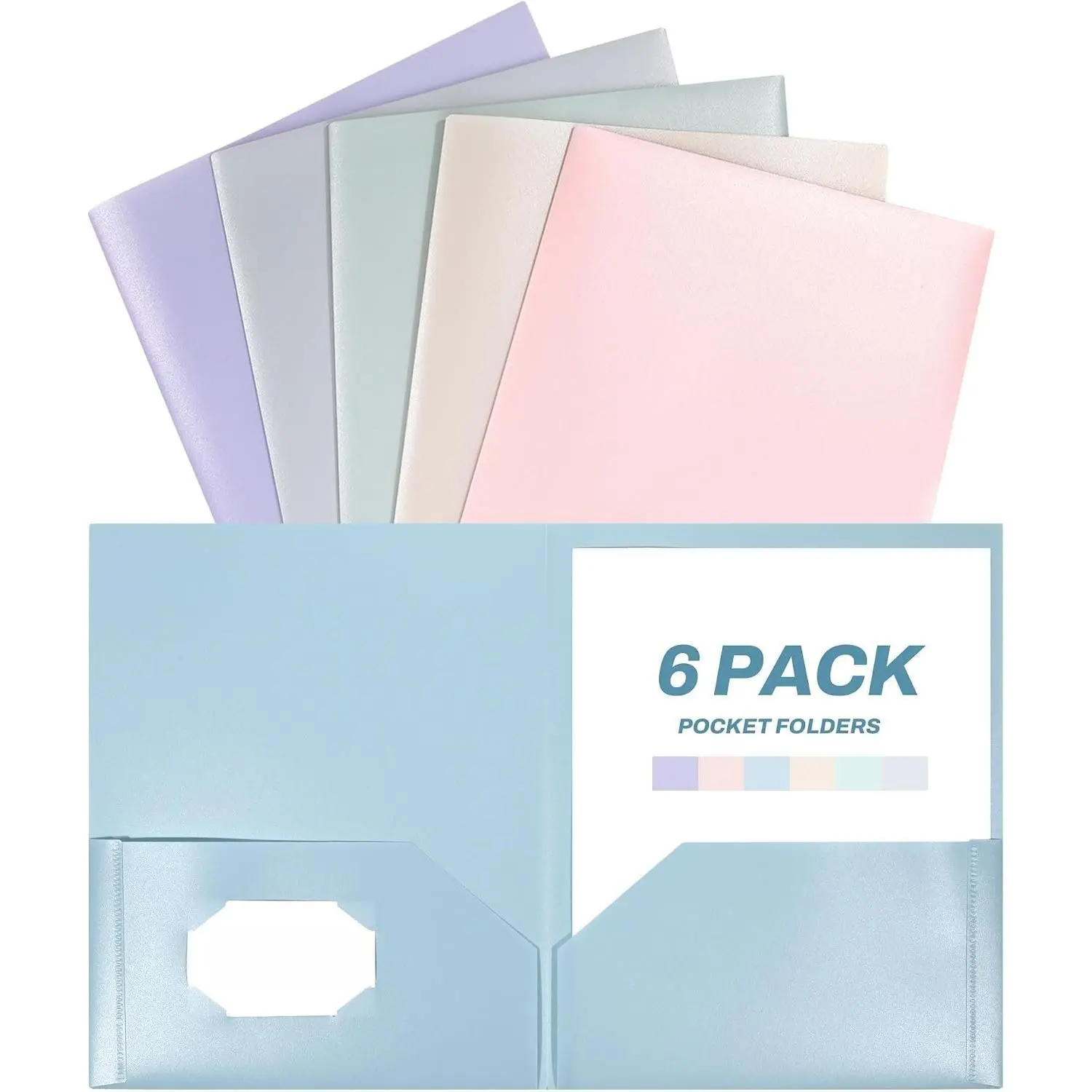 Folders with Pockets (6 Pack, Pastel Colors), Plastic Folder with Pocket, Poly Folder for Documents Letter Size, 2 Pocket Folders for , , School, Office