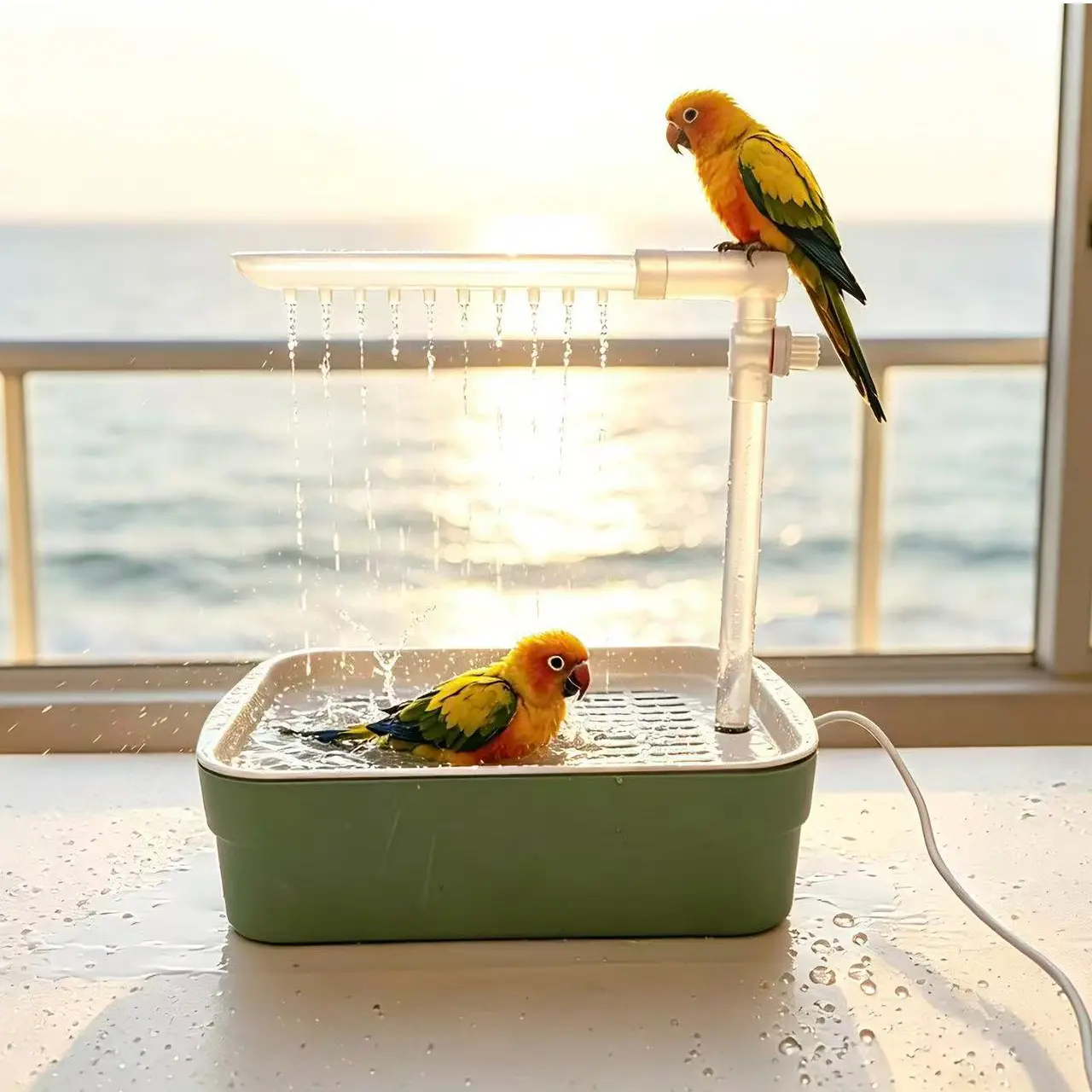 Automatic Parakeet Bird Bath with Pump,Adjustable Water Flow & Parrot Shower,USB Powered Bird Fountain Bathtub for Cage,Quiet Circulating Water System for Budgie,Lovebird (S)