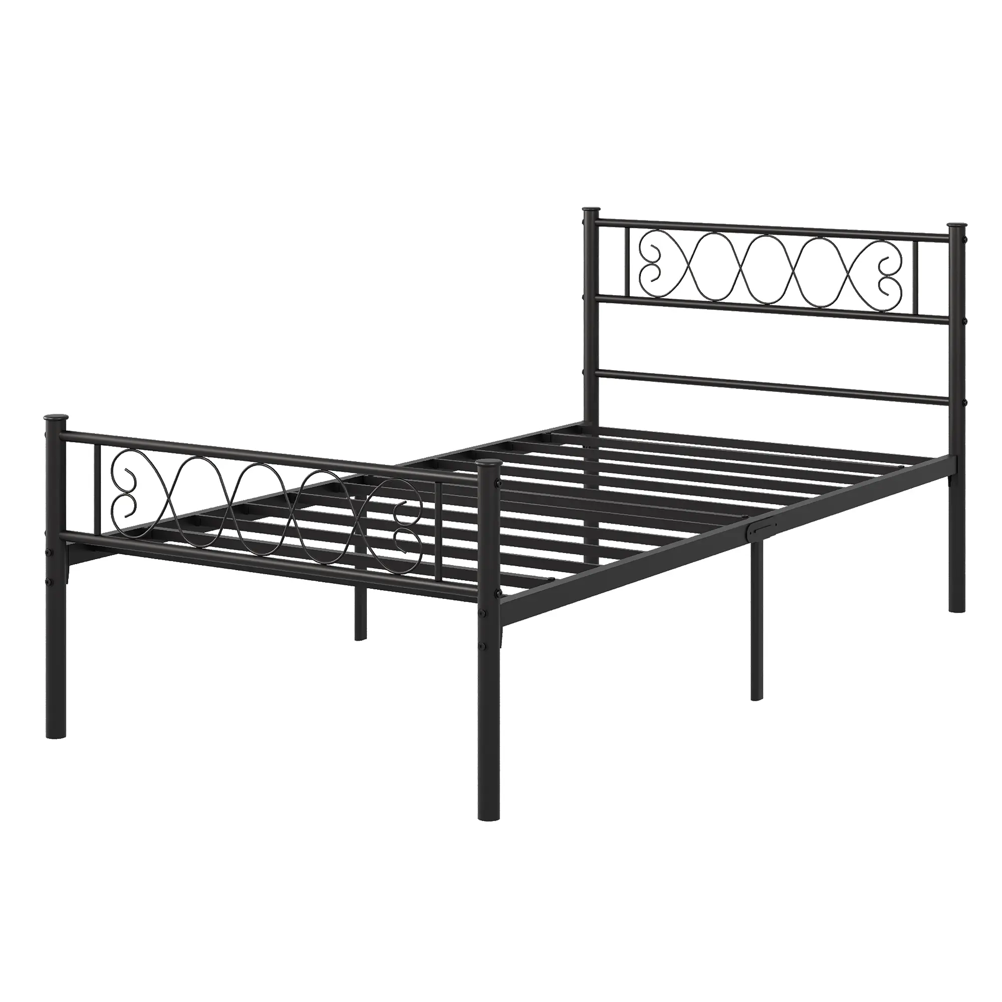 Twin Size Metal Bed Frame with Heart Headboard, Heavy Duty Iron Platform Bed for Kids Teens Girls, 600lbs Weight Capacity, No Box Spring Needed, Under-Bed Storage, Noise-Free Quiet Sleep, Black Industrial Style Bedroom Furniture, Easy Assembly