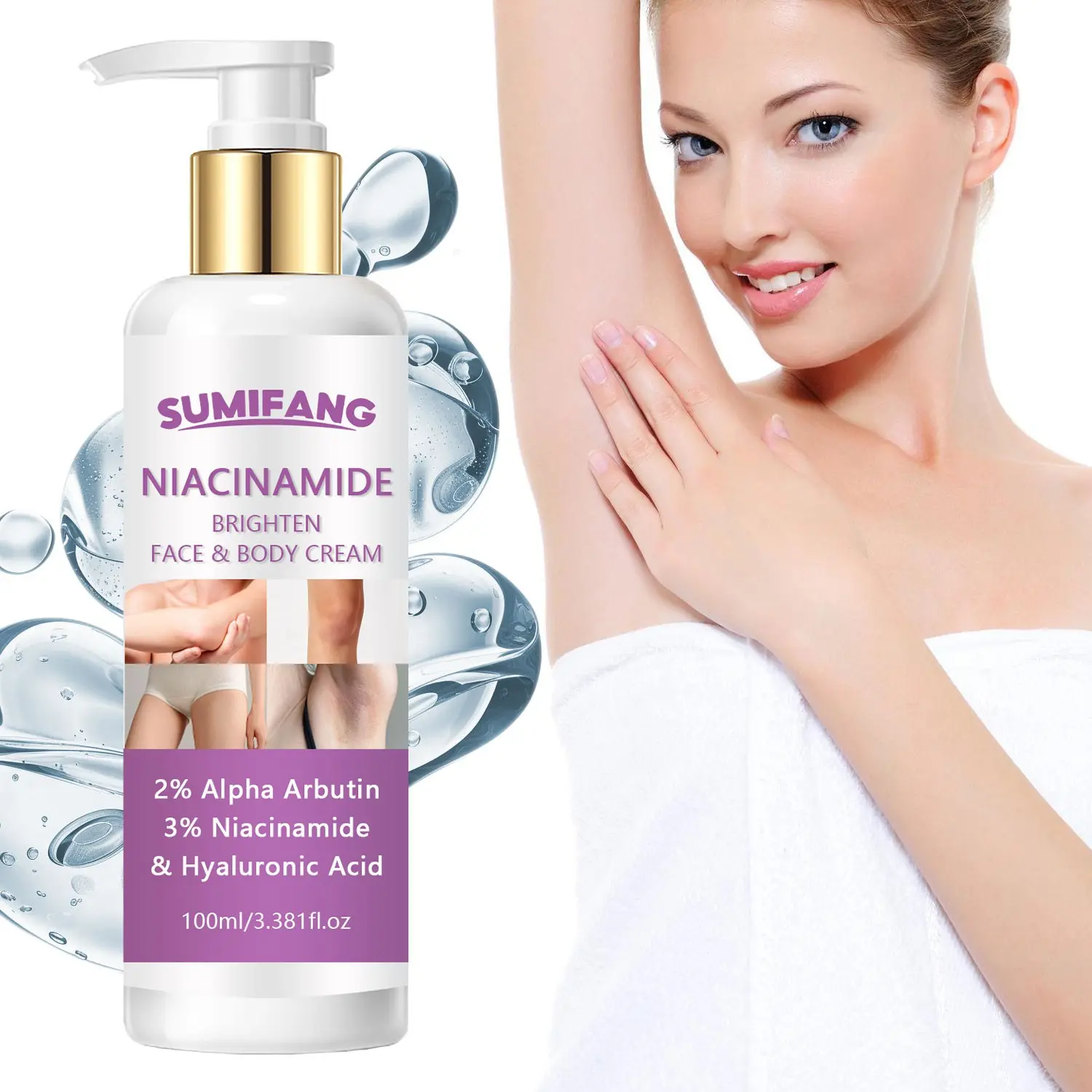 100ML Niacinamide Underarm Brightening Moisturizing Cream, Enriched with Bearberry, Hyaluronic Acid, Vitamin E, Gentle Moisture, Improves Dark Spots