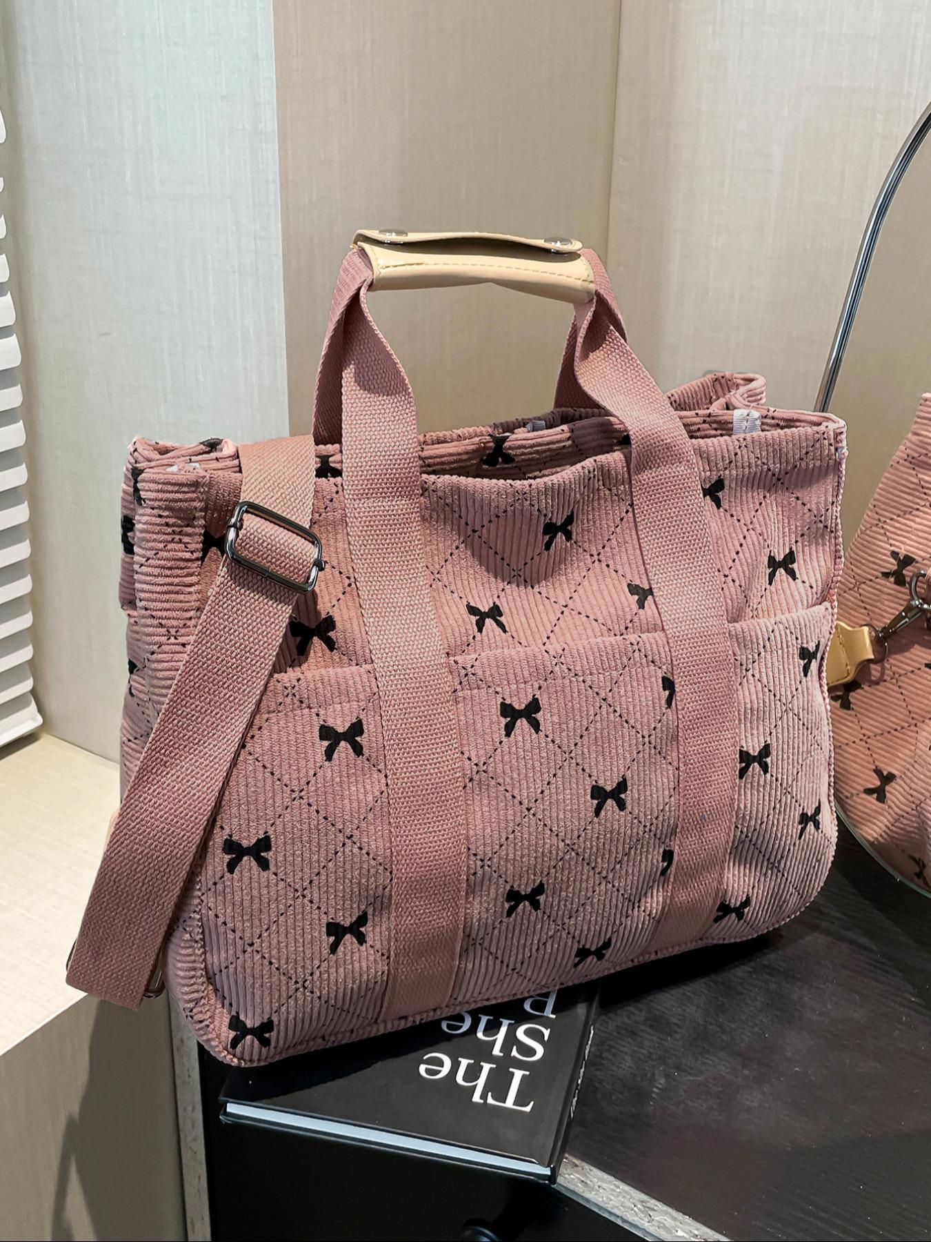 Solid Color/flower & Fruit & Heart Pattern Fabric Storage Tote Bag for Women, Summer 2024 Large Capacity Everything Tote Bag, Travel Essentials, Multiple Pocket Work Bag, Multipurpose Tote Organizer, Travel Essentials Carryall