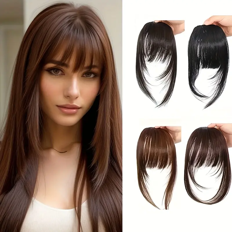 Women's wig with cartoon bangs clip-in pieces, lightweight bangs with sideburns, straight bangs with hair clip, synthetic fiber double-sided bangs, natural appearance and invisible wear, suitable for daily cosplay and various occasions