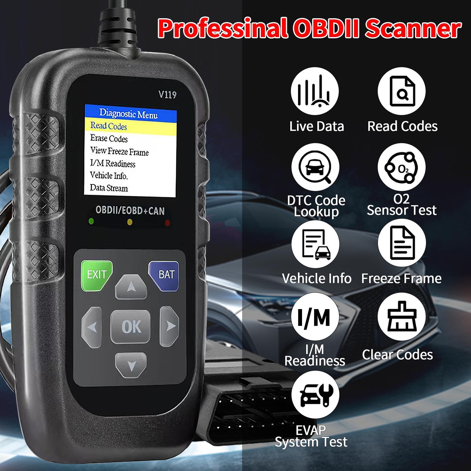 Car OBD2 Scanner Diagnostic Tool, Car Voltage Tester Engine Fault Code Scanner, EOBD+CAN Charging Tester Diagnostic Tool, Digital Automotive Tester for OBDII Protocol Cars