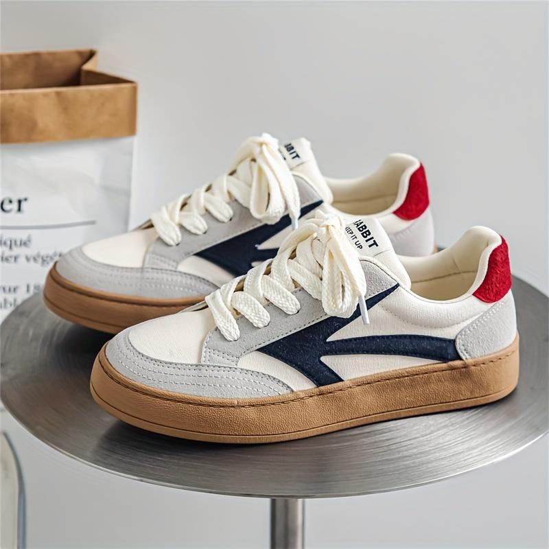 Men's Retro Color Block Thick-Soled Skate Shoes, Comfortable Non-Slip Durable Lace-Up Rubber Sole Canvas Sneakers, Men's Shoes