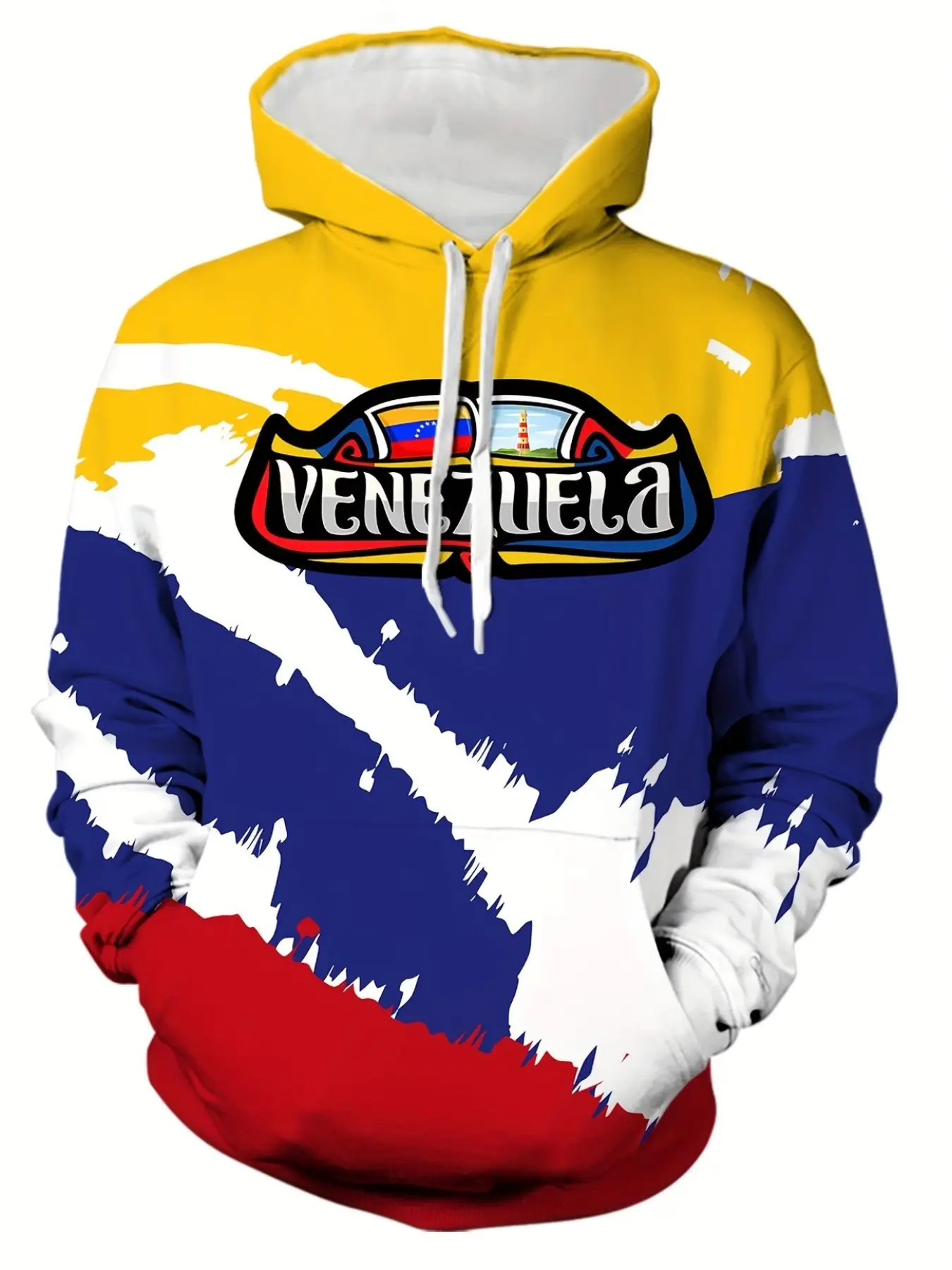 Venezuela Flag Graphic Pullover Hoodie, Unisex Long Sleeve Sweatshirt, Casual Loose Fit, Fall & Winter Fashion, Trendy Sportswear