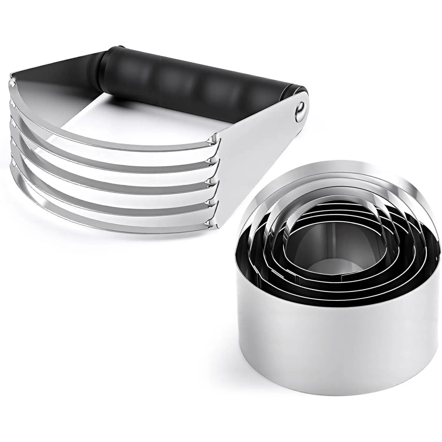 Pastry Cutter Set, Stainless Steel Professional Pastry Blender with Biscuit Cutter, Heavy Duty Dough Blender with Soft Grip for Easy Mixing(Black)