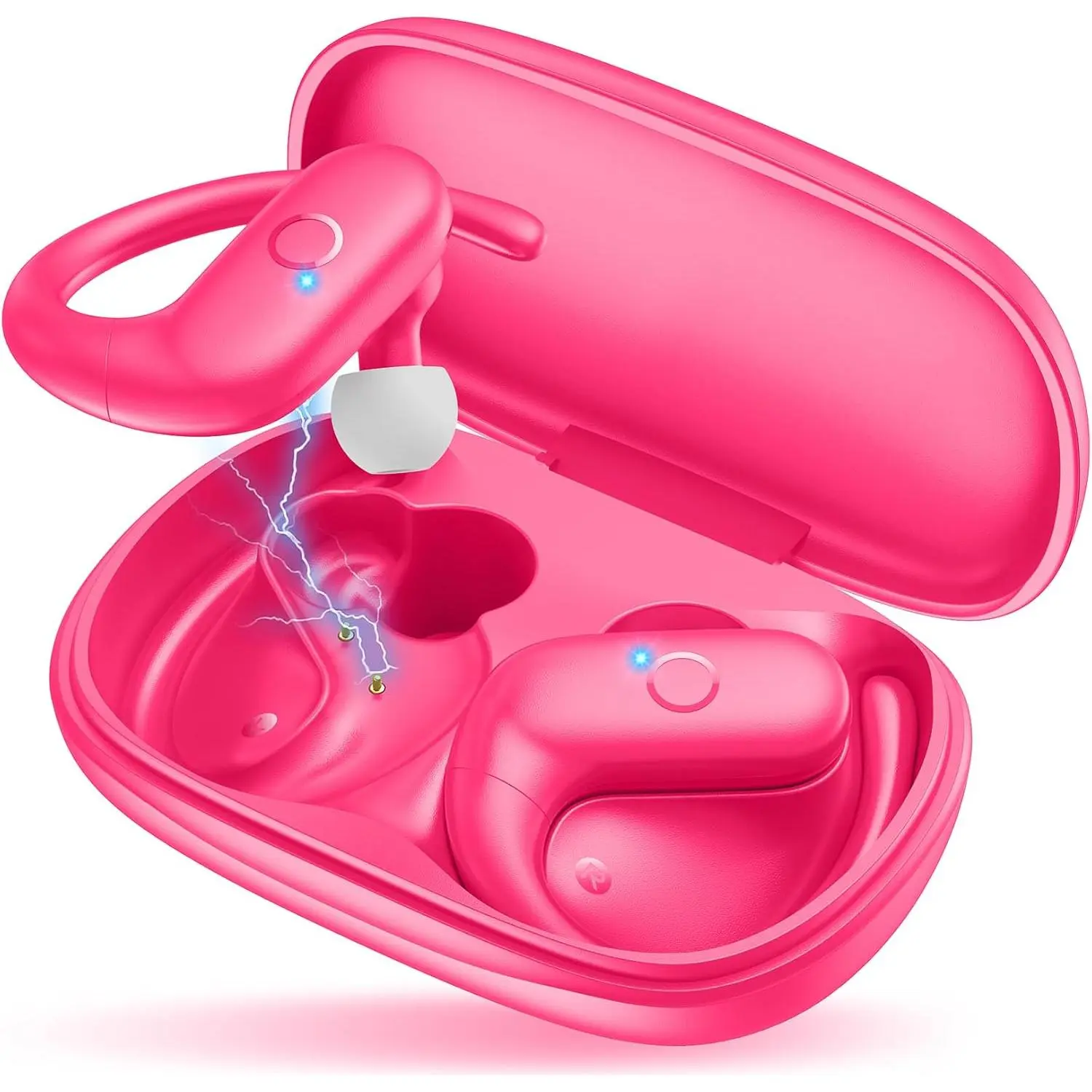 Wireless Earbuds Bluetooth 5.3 Headphones Sport,Over Ear Buds with Deep Bass Sound,60Hrs Playtime Earphones Redesigned Comfort Fit with Earhooks for Running,Meeting,Workout-Pink