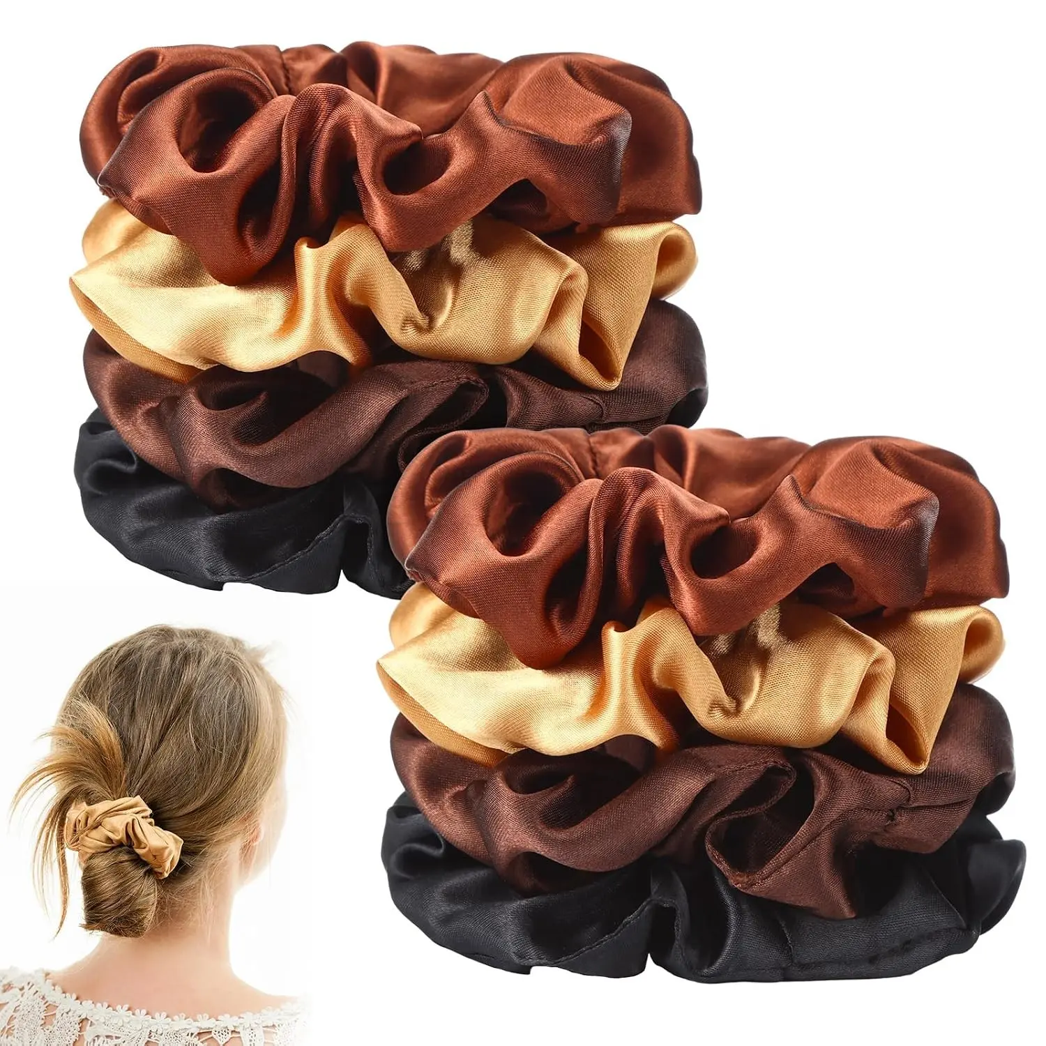 12 Pieces 4.3 Inch Satin Hair Scrunchies for Women Elastic Bobbles Scrunchies Hair Ties for Adults, Big Scrunchy Ponytail Holder with Elastic Bands Thick Thin Curly 6 Colors