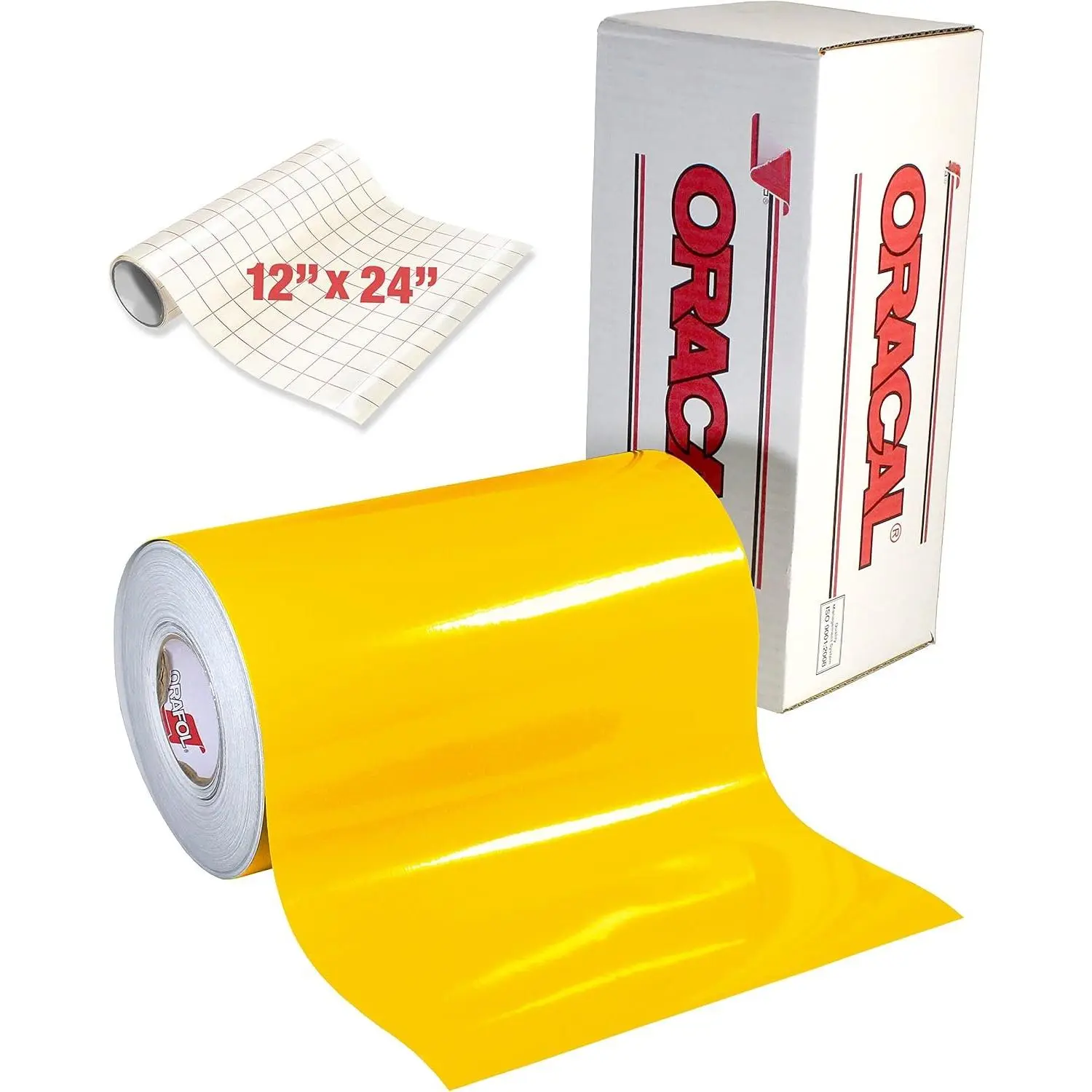 651 Gloss Yellow Adhesive Craft Vinyl for Cameo, Cricut & Silhouette Including Free Roll of Clear Transfer Paper (6ft x 12")
