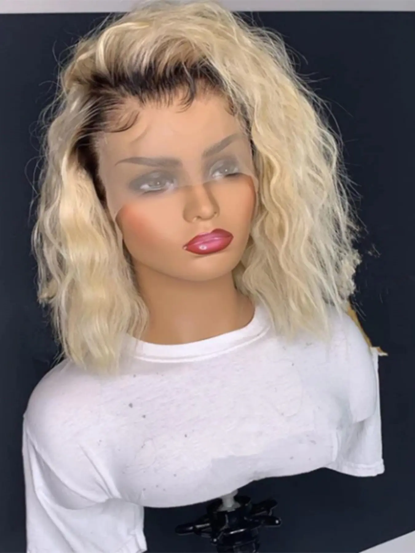 Gradient Gold Soft Long 14 Inch 180 Density Short Curly Hair Deep Lace Front Wig, No Glue, Heat Resistant, Heat Friendly Wig, Daily Wear, Glueless Lace Wigs, Loose Curly Wig, Natural Looking Wig