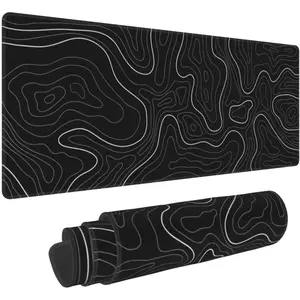 Abstract Topographic Map Black Mouse Pad Big Gaming Mouse Pad XXL MousePad Large Keyboard Mat with Non-Slip Rubber Base Stitched Edges Mouse Mat Desk Pad for Gaming and Office