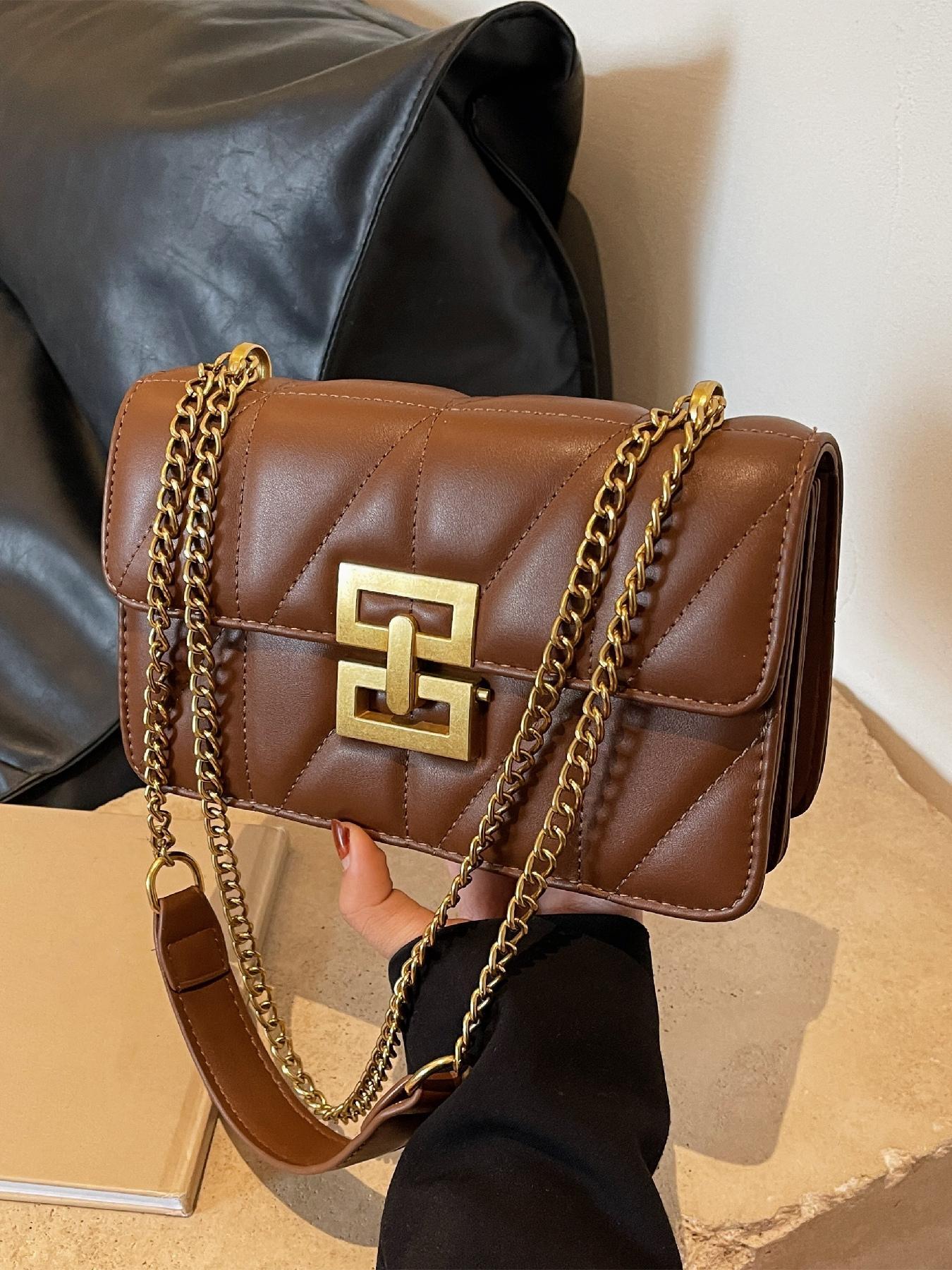 Fashion Chain Strap Quilted Pu Leather Square Bag, Simple Plain Rhombus Embossed Fashionable Crossbody Bag, with Adjustable Shoulder Strap, Daily Commuting for Women, Handbag Shoulder Bag