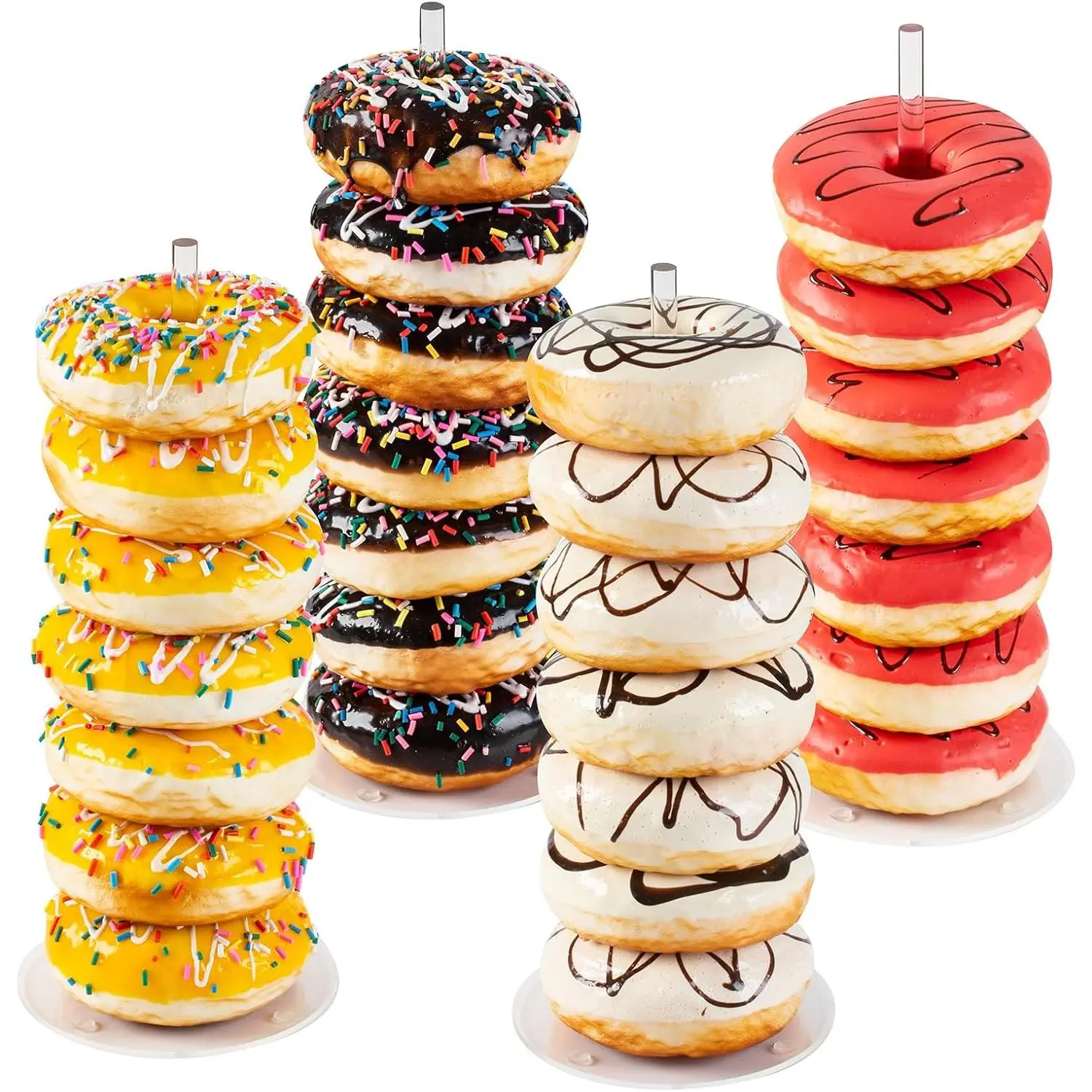 4PCS Lightweight Round Acrylic Donut Display Stand Tower - Decorative Dessert Table Holder for Donuts, Bagels - Easy to Disassemble, Huge Storage Capacity - Ideal for Graduation, Baby Shower Party Use