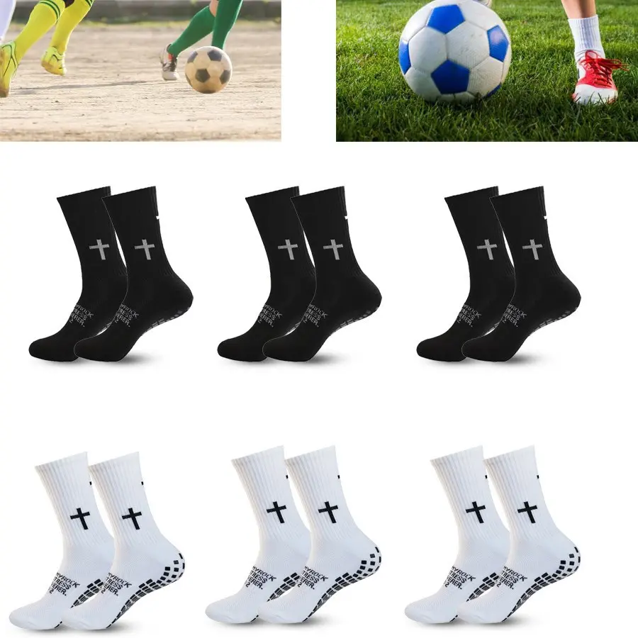 Cotton Printed Athletic Grip Socks for Soccer - 2/6 Pairs, US Shoe Size 6-12, Polyamide Blend, Plain Basic Design, Anti-Skid Cross Grip, Stable Traction for Football Cleats, Secure On-Field Performance, Unisex, Us Shoe Sizes 6-12