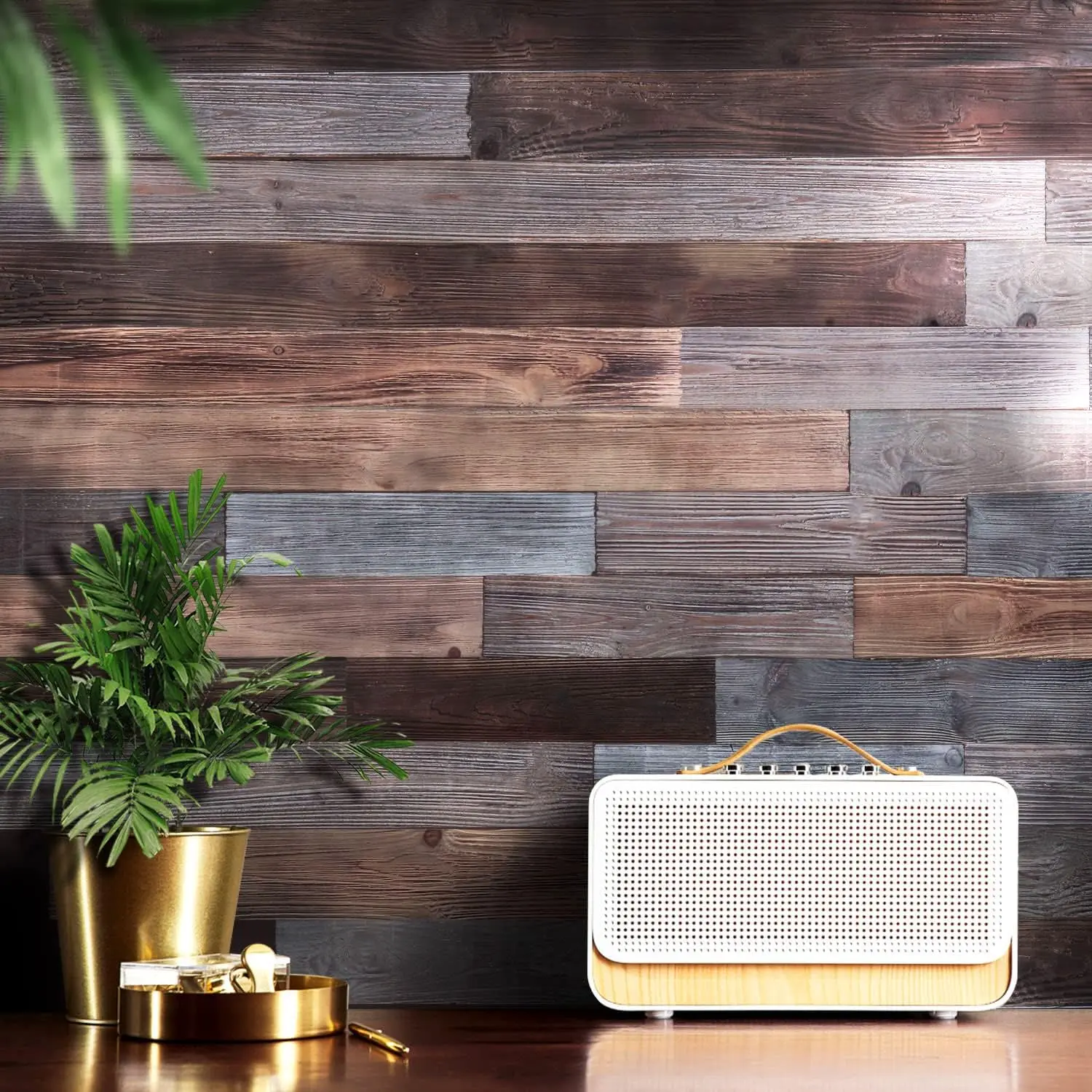 Rustic Fir Wood Interior Wall Panels, Real Solid Planks with Easy Install DIY Application, Reclaimed Barn Accent Wall Panels, Brown Gray Combinations, 10.5 sq ft