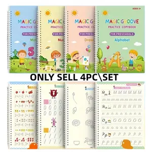 4pcs +10pens Magic Groove Handwriting Practice Book Set, Preschool Learning Kit, Reusable Preschool Learning Sheets, Tracing Sheets, Disappearing Font, Includes Alphabet Practice Numbers Coloring Math Skills, School Supplies, Learning Materials