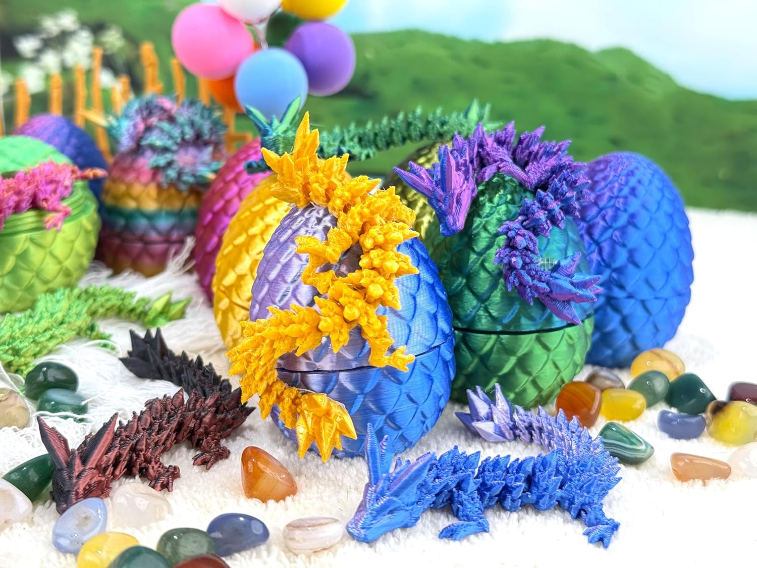 12 Pcs 3D Printed Dragon Eggs with Dragon Inside – Fantasy Collectible, Easter Home & Office Decor (Random Colorful)