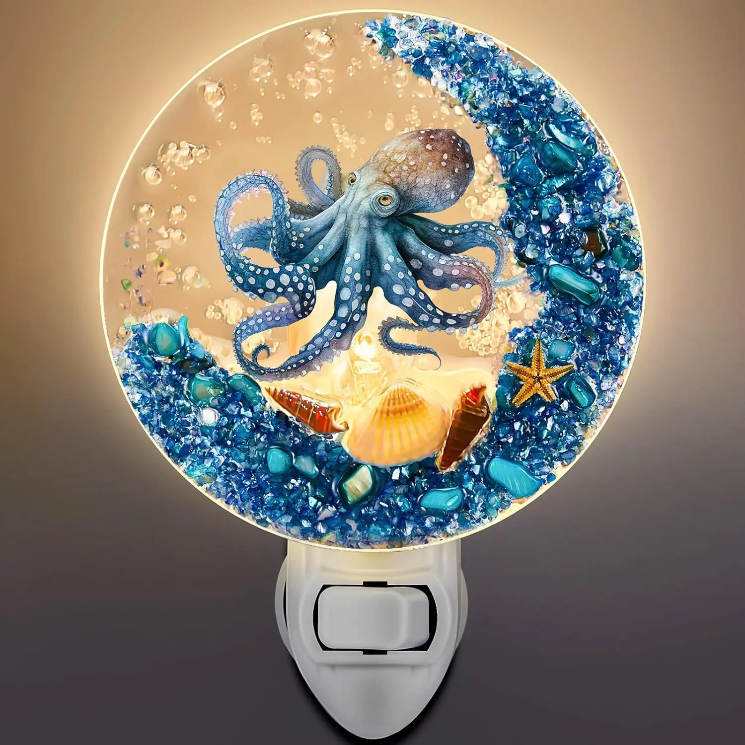 Plug in Seashell Night Light Ocean Sea Animal Decorative Night Light Plug in Beach Lamps Vintage Ocean Lamps for Adult for Home Bedroom Living Room Bathroom Wall(Octopus)