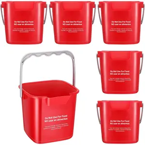 6 Pcs 3 Quart Cleaning Bucket Small Sanitizing Square Bucket Detergent Pail for Home Commercial Restaurant Kitchen Office School (Red)