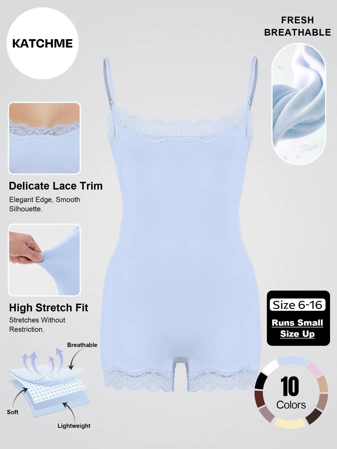 Women's Workout Solid Color Thin Strap Lace Trim Stretch Playsuit, Lightweight Slightly Sheer Adjustable Strap Quick-Drying Breathable Flattering Bodysuit, Flexible Seamless Sweat-Wicking Outdoor Clothing #TikTokMadeMeBuyIt #SummerEssentials