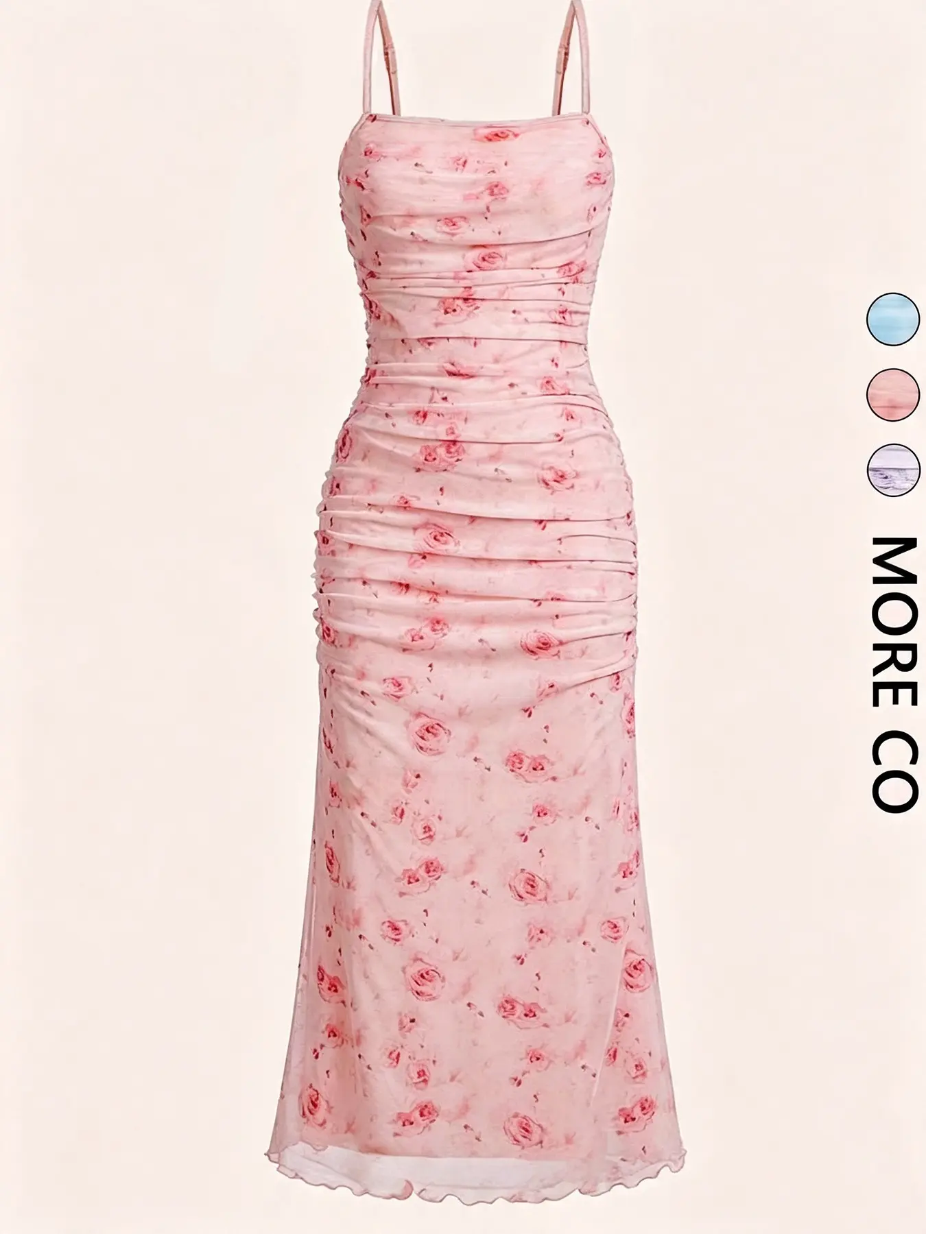 Elegant Sleeveless Spaghetti-Strap Floral Cami Dress with Folded Hem, Stylish Chic Summer Party Wear and Comfortable Daily Floral Dress Women