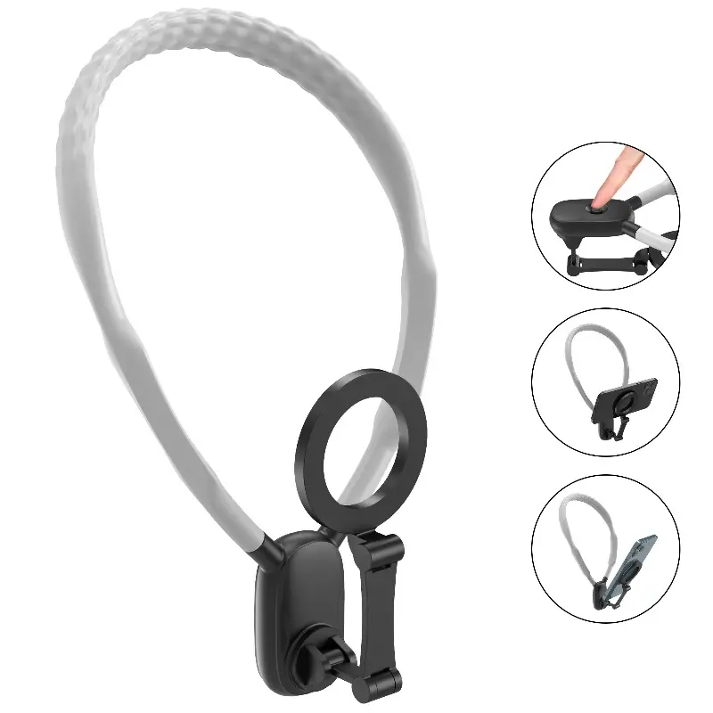 Magnetic Mobile Phone Neck Mount, Silicone-Steel Metal Hands-Free Holder, Pov/vlog Chest Strap for iPhone 17/16/15/14, Android Smartphones