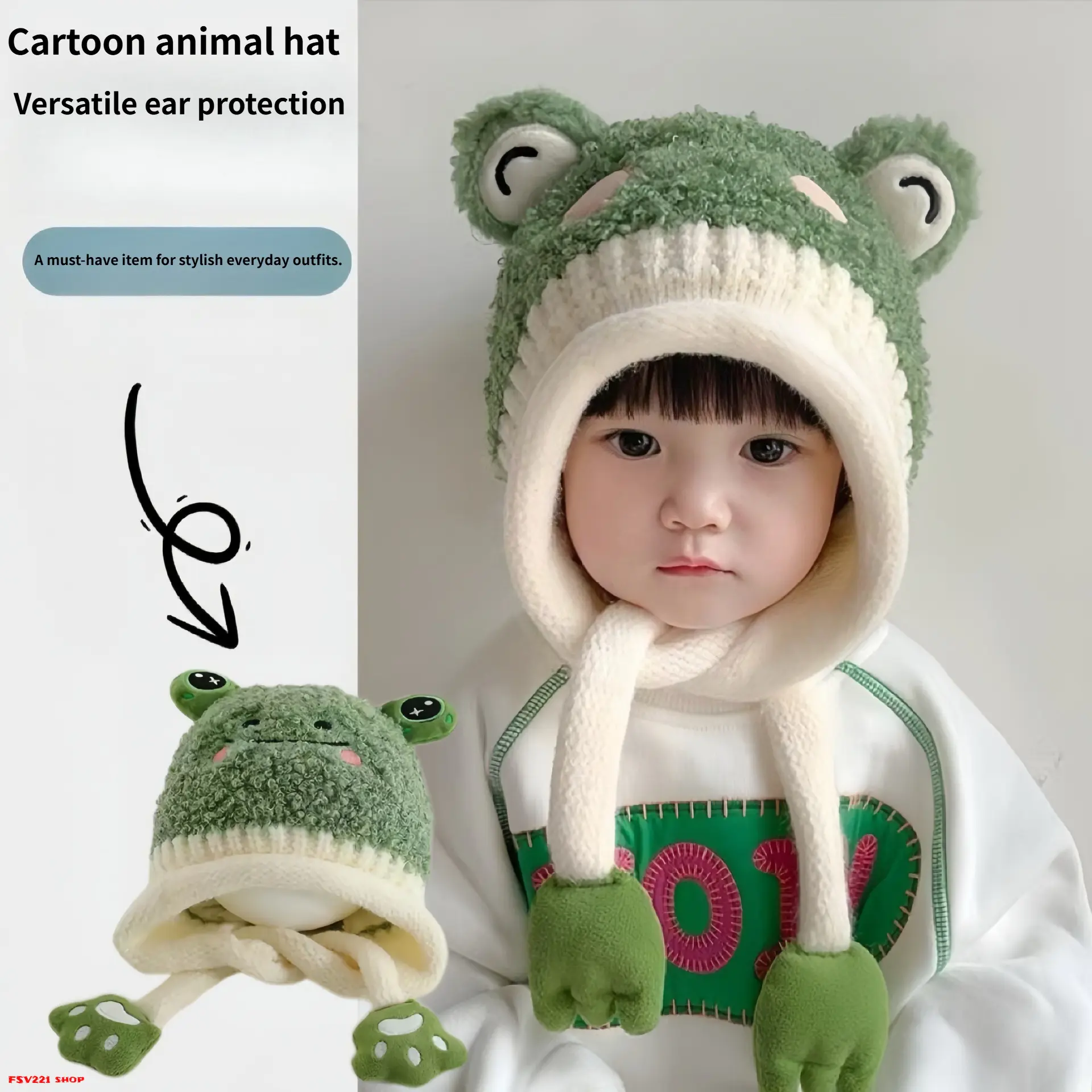 Kids Cute Animal Knit Hat, Warm Fleece Lined Beanie with Ear Protection for Cold Weather Cute Frog/Bear/Panda Winter Earflap Beanie, Warm Fleece Lined Soft Knitted Cartoon Animal Hat for Toddler Boys and Girls campingessentials