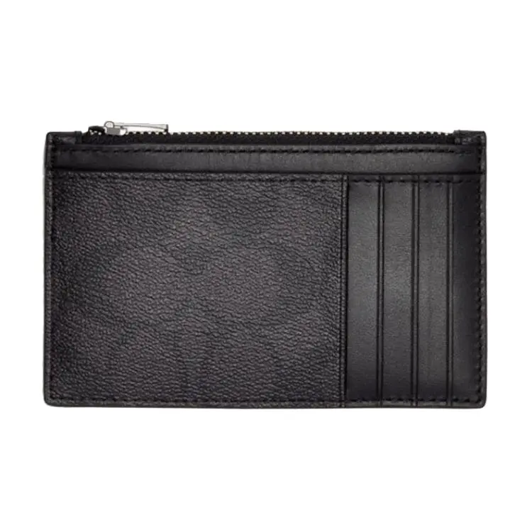Coach Card Case 13 – Classic Zippered PVC and Leather Wallet for Men and Women, Carbon Black Monogram