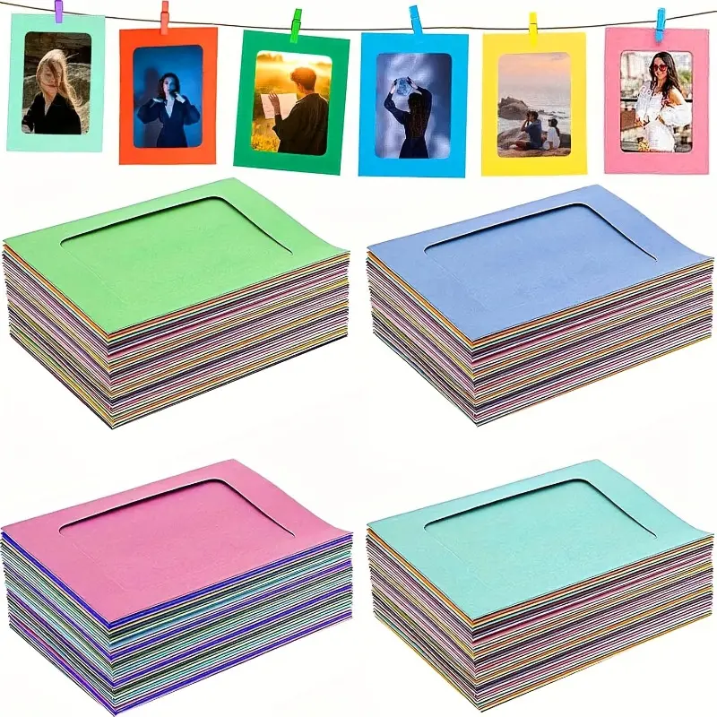 5 Set (50pcs) - 6In Paper Photo Frames, Black Multicolour Cardboard Picture Hanging Box - Clip Photo Displays for Home, Office, Wedding And Party Decor | Ideal for Birthdays And Graduations, Photo Display (Random Color)