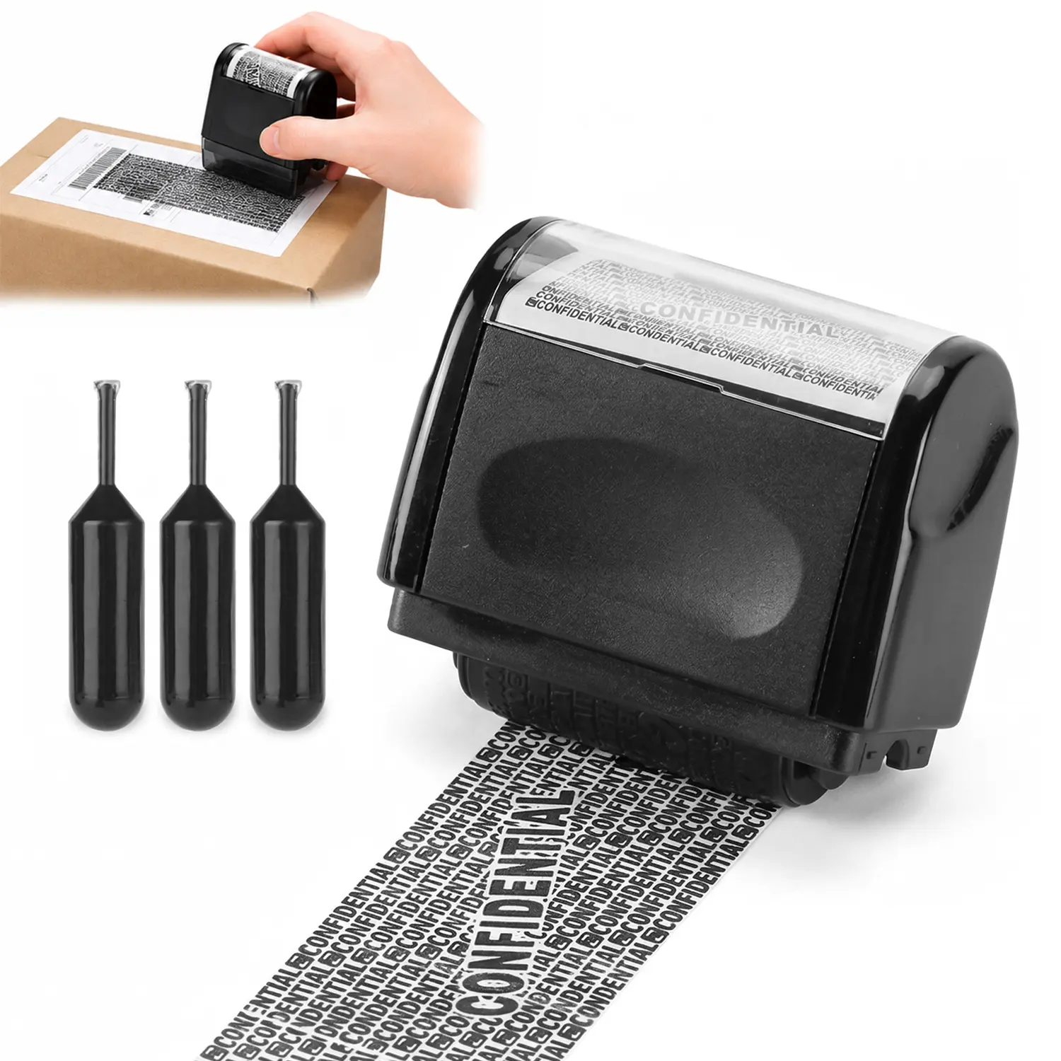 Privacy Protection Security Roller & Stamp with 3 Ink Refill, Address & Billing Info Cover for Identity Theft Prevention, Home & Office Essential
