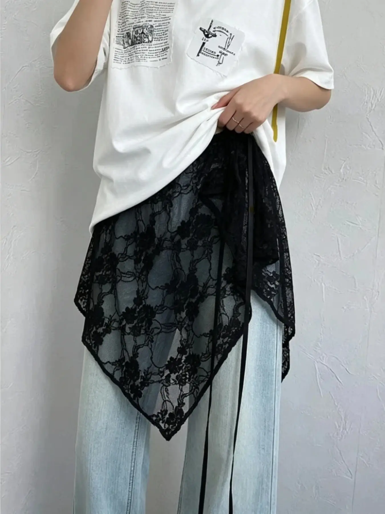 Women's Lace Apron, Asymmetrical Mesh Layered Wrap Dress, Shaping Waist and Abdomen, Casual Street Style, Sweet Harajuku Fashion