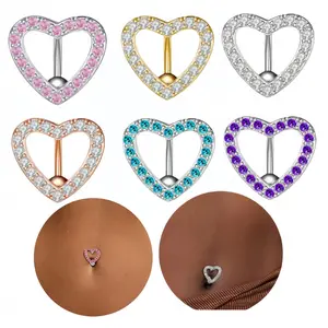 Heart-shaped Internally Threaded Belly Button Rings Crystal Navel Piercing Jewelry Hip Hop Body Jewelry
