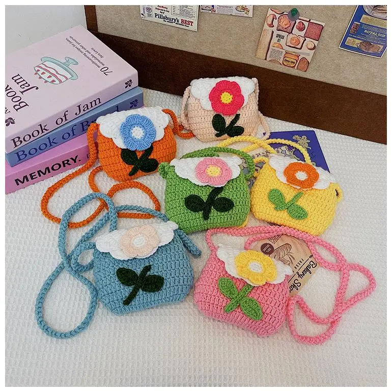 Hands-Free Mini Phone Bag, Crochet Flower Crossbody Purse for Phone, Cards, Keys, Lip Balm & Daily Outings Colorful Crochet Flower Mini Crossbody Bag, Cute Phone Purse for Women Girls, Kawaii Cottagecore Shoulder Bag