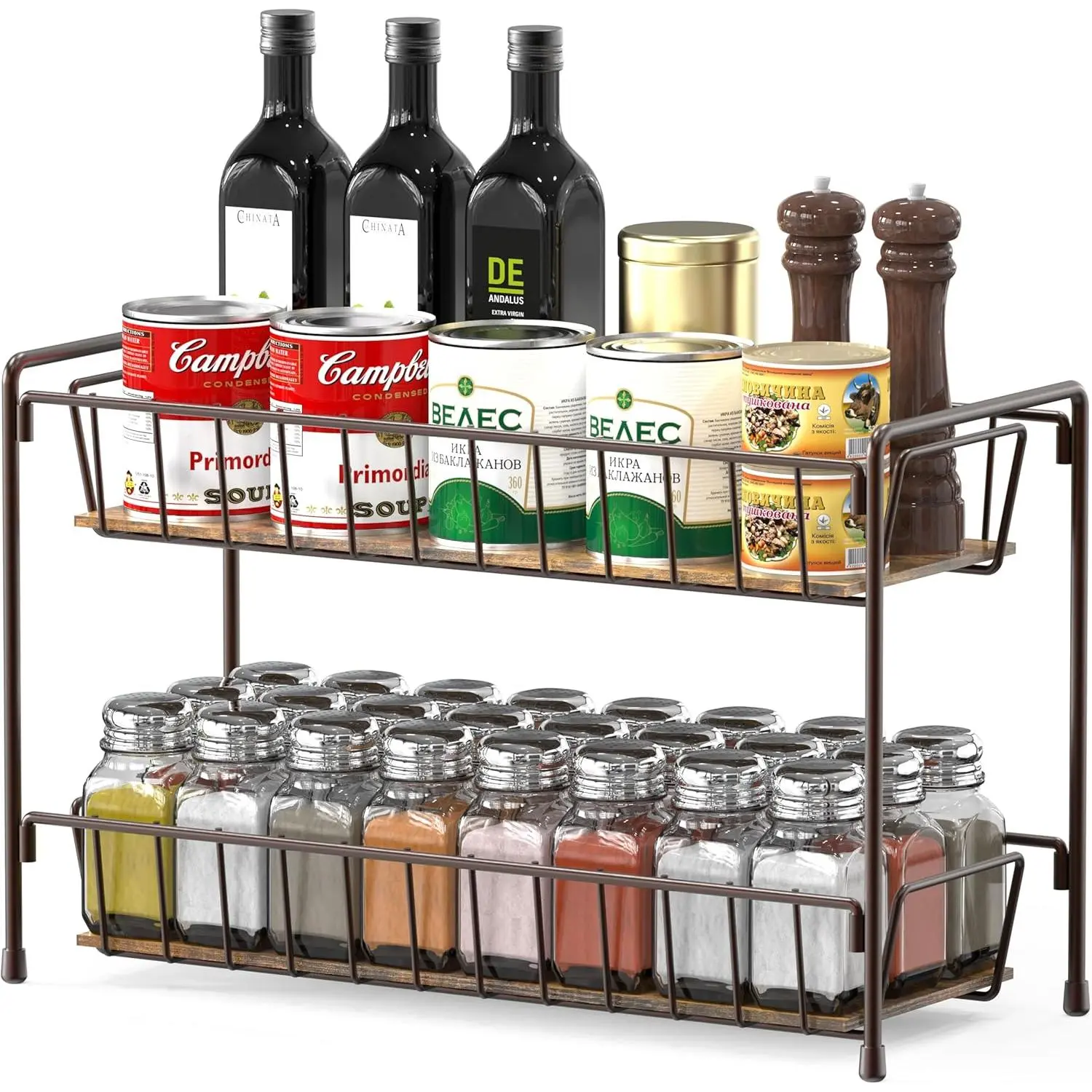 Countertop Spice Rack 2-Tier Kitchen Spice Organizer Storage Shelves, Bronze